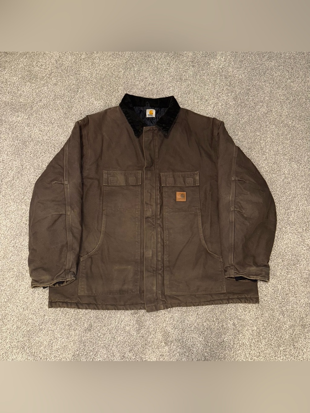 Carhartt Dark Brown Duck Jacket with Black Collar